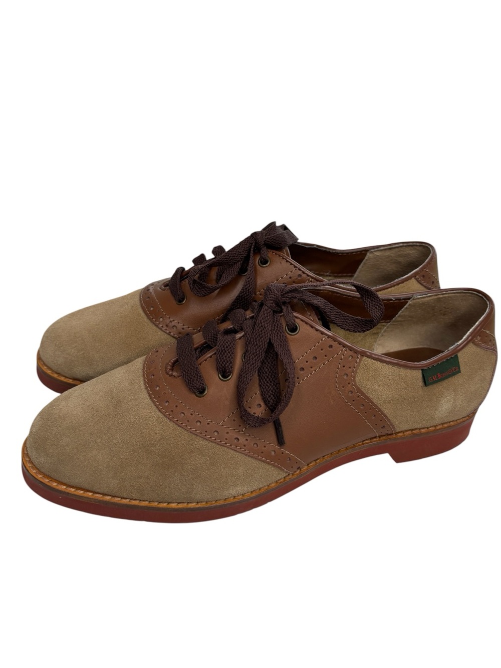 G.H. Bass & Co Saddle Shoes Womens Sz 10 M Oxford Brown Tan Suede Leather Preppy